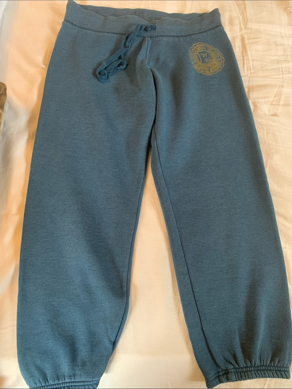 VTG Y2K VS PINK Cobalt Blue University of Pink 86 Crest Sweatpants Gold